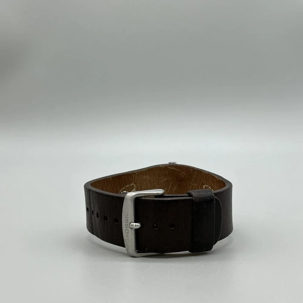 Fossil Mens Watch 33mm Blue Dial Brown Leather Cuff Date JF8133 New Battery
